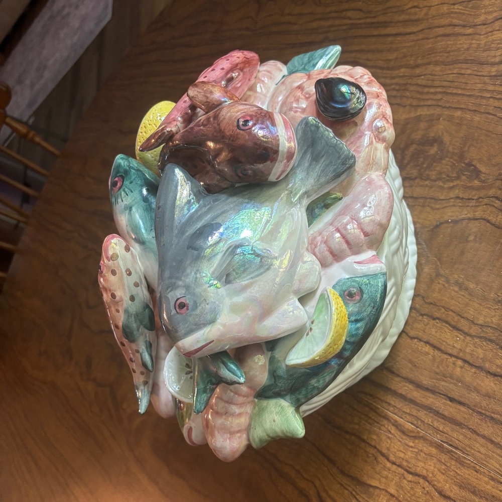 Vietri seafood motif lidded ceramic tureen